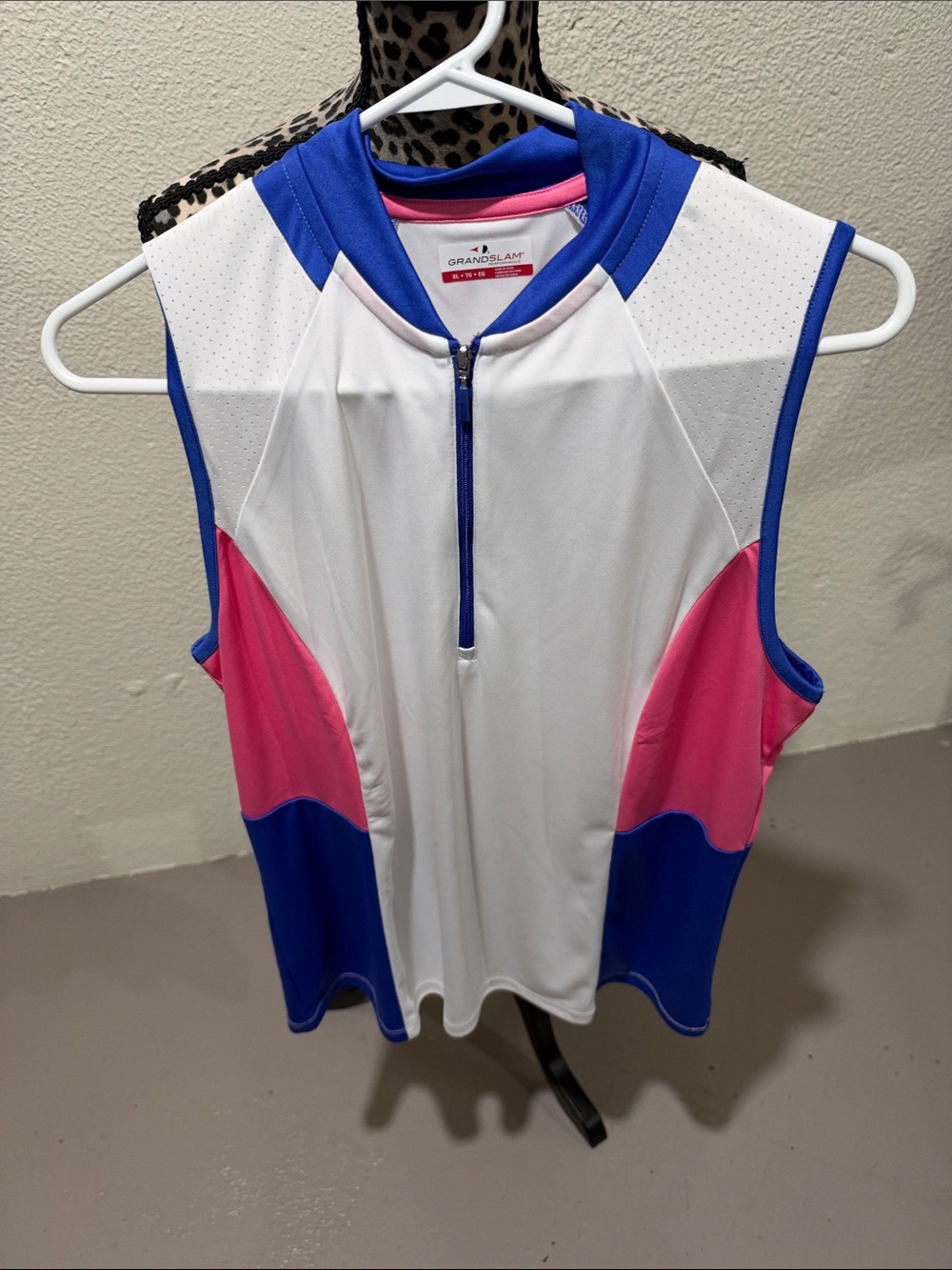 Grand Slam White Tank Top with Blue and Pink Panels